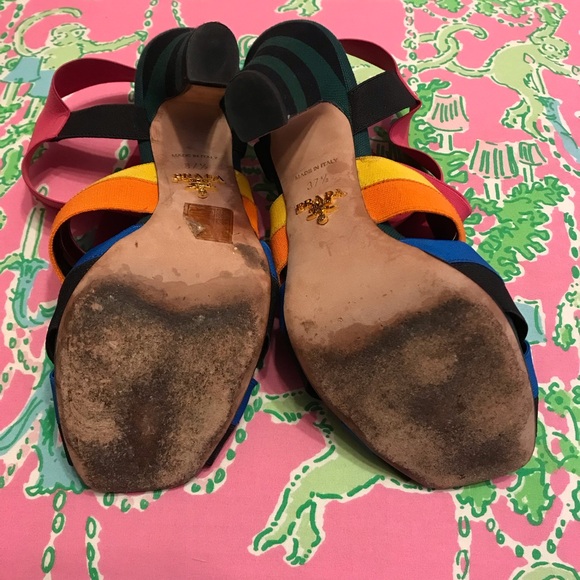 Prada rainbow multicolor elastic heels size 37.5 - Picture 3 of 6